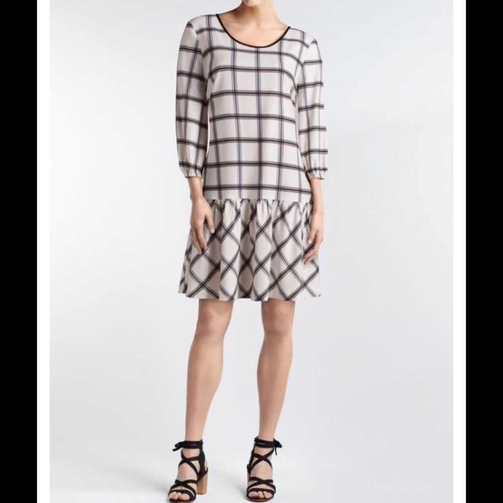 💕 Beige by ECI Grid Drop Waist Dress💕